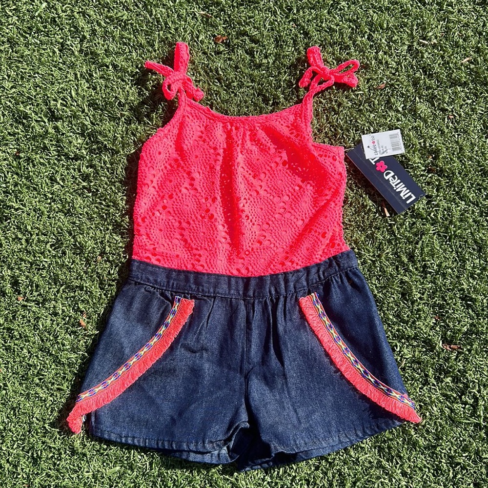 NWT Girls Limited Too One Piece Tank Top Denim Romper Size 5/6